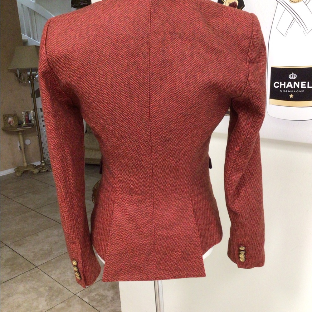 Smythe Velvet Trimmed Peak Lapeled Herringbone Blazer - Picture 12 of 16